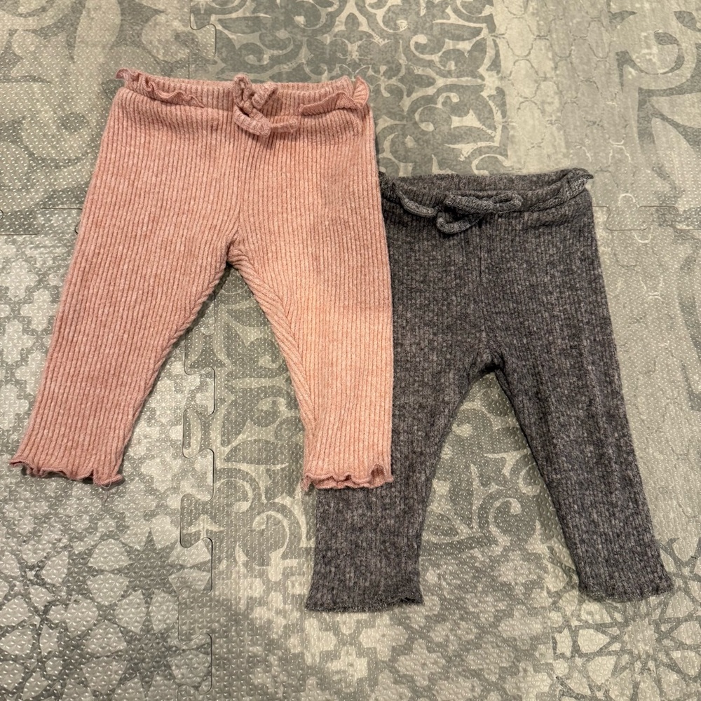 Zara - 6-9M Baby girls Knit leggings Pants lot Pink and Gray